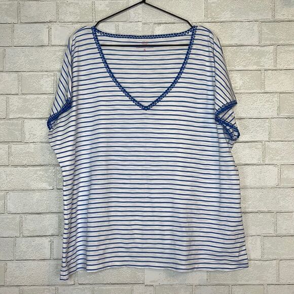 Vineyard Vines Embroidered Stripe V Neck Tee XL - Picture 1 of 4